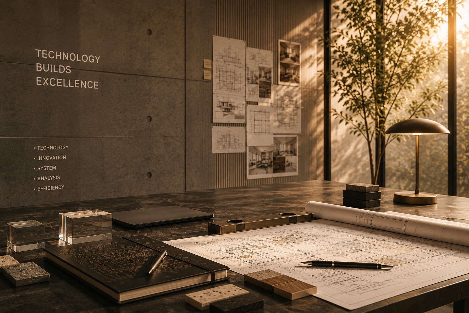 TECHNOLOGY BUILDS EXCELLENCE 문구가 새겨진 라온에스디 설계 스튜디오